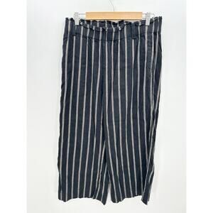 J. Jill Black Striped Linen Stretch Wide Leg Pants Cropped Women Size medium